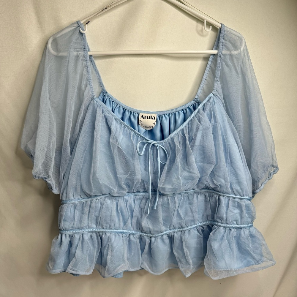 Arula Blue cropped Babydoll blouse.
